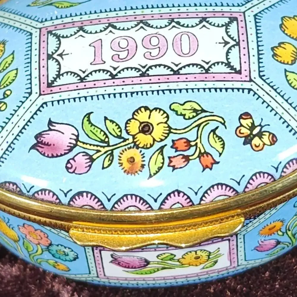 Halcyon Days 1990 Enamel Trinket Box Vintage Floral